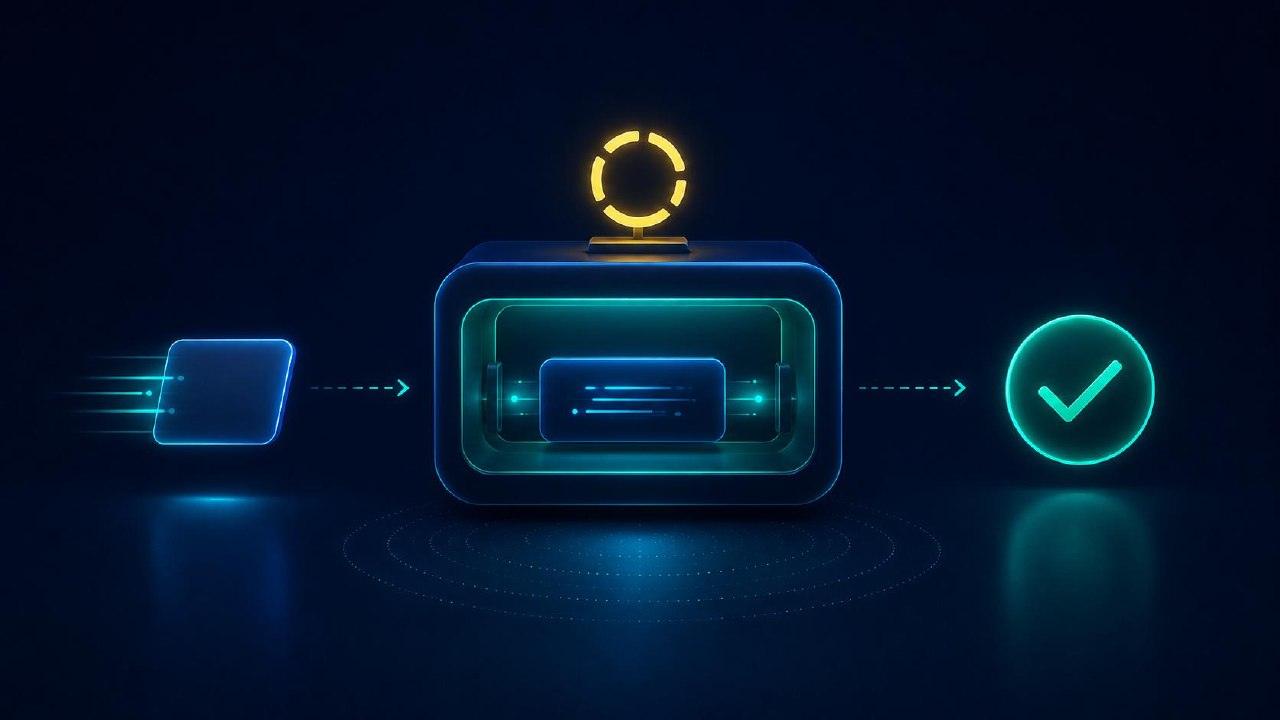 Схема процесса: отправленный платёж поступает в обработку с индикатором ожидания, после чего отдельно появляется галочка подтверждения.